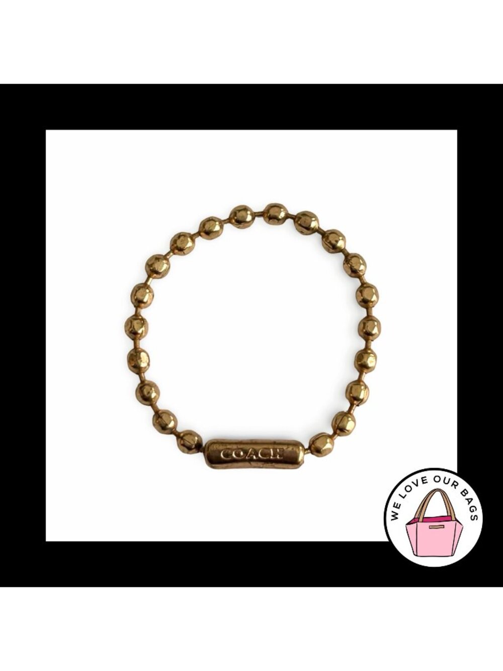 COACH 3" BALL CHAIN Bright Brass Bag Hang Tag Charm Fob Embossed 2.4mm Metal